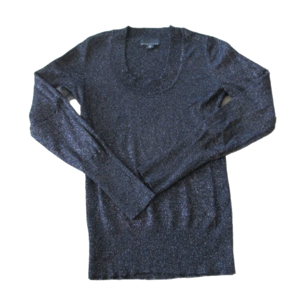 Attention Pullover Sweater Womens Medium Black Long Sleeve Sparkle Glitter Shirt
